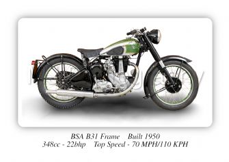 BSA B31 Frame Motorbike Motorcycle - A4 - A0 Size Print Poster