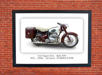 Ariel Square Four Motorcycle - A4 - A0 Size Print Poster