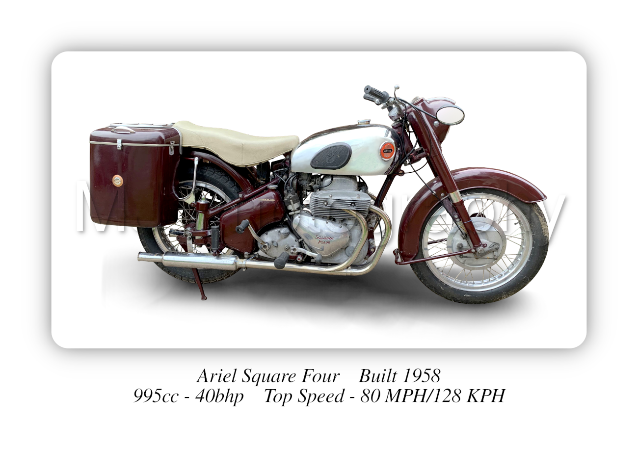 Ariel Square Four Motorcycle - A4 - A0 Size Print Poster