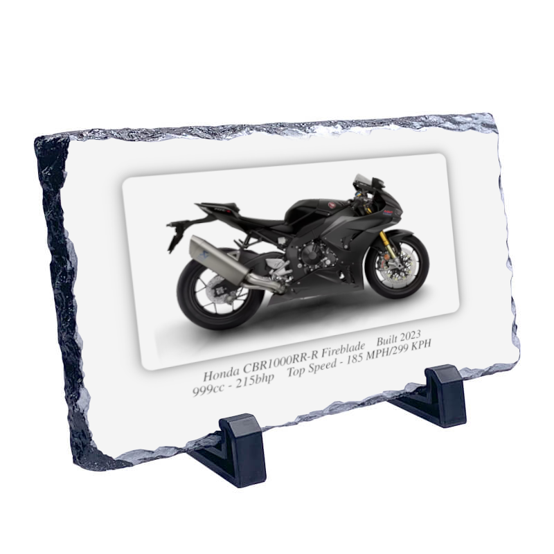 Honda CBR1000RR-R Fireblade Motorcycle on a Natural slate rock with stand 10x15cm