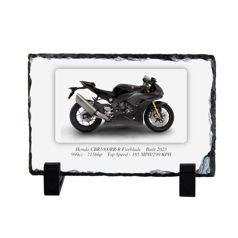 Honda CBR1000RR-R Fireblade Motorcycle on a Natural slate rock with stand 10x15cm