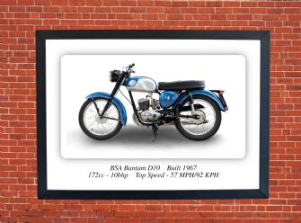 BSA Bantam D10 Motorcycle - A4 - A0 Size Print Poster