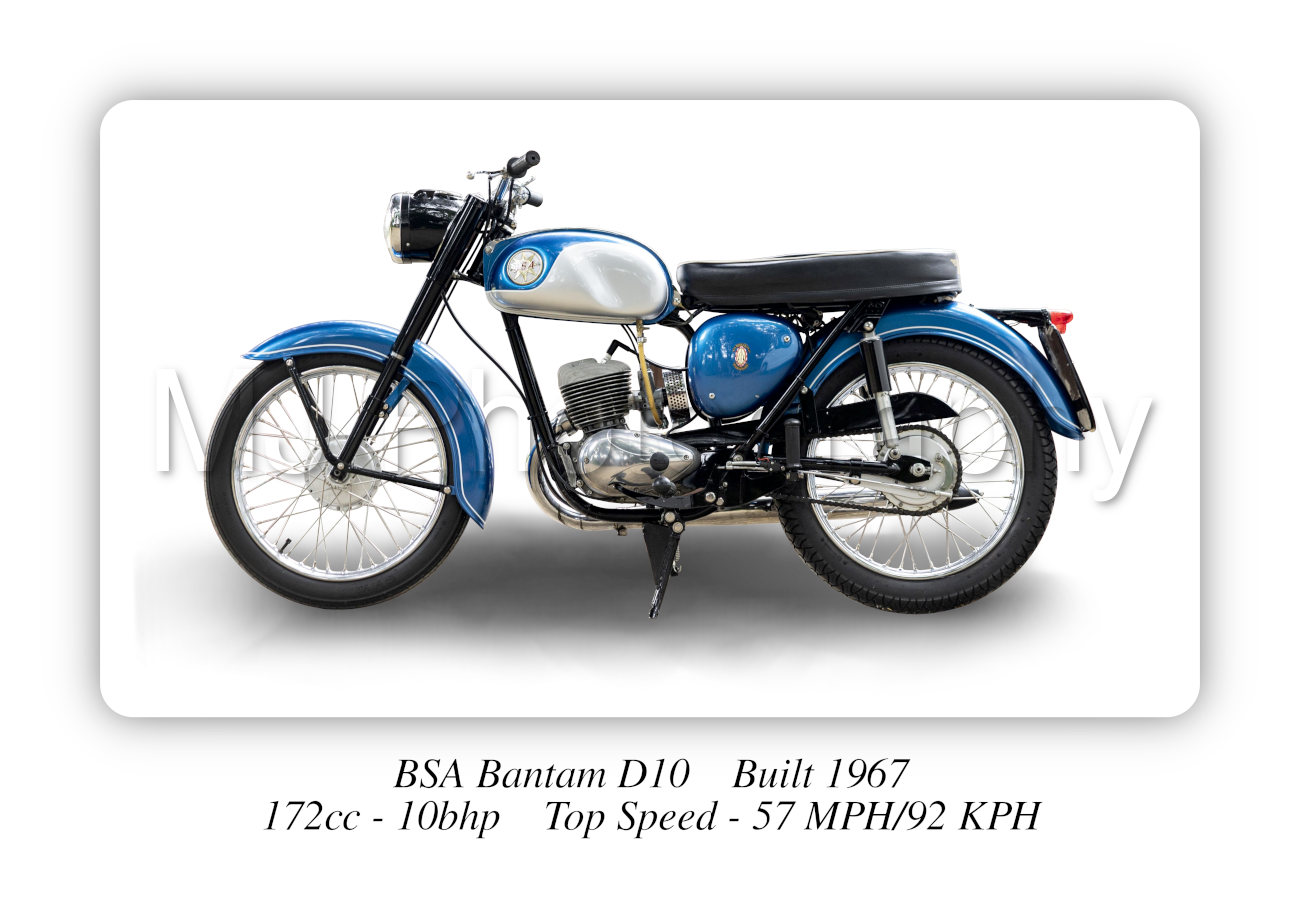 BSA Bantam D10 Motorcycle - A4 - A0 Size Print Poster