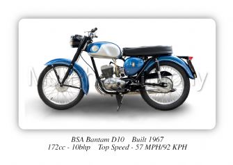 BSA Bantam D10 Motorcycle - A4 - A0 Size Print Poster