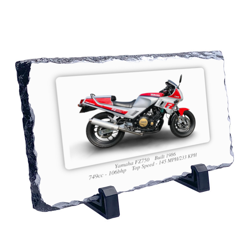 Yamaha FZ750 Motorbike Coaster natural slate rock with stand 10x15cm