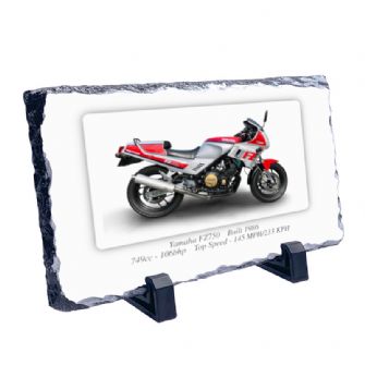 Yamaha FZ750 Motorbike Coaster natural slate rock with stand 10x15cm