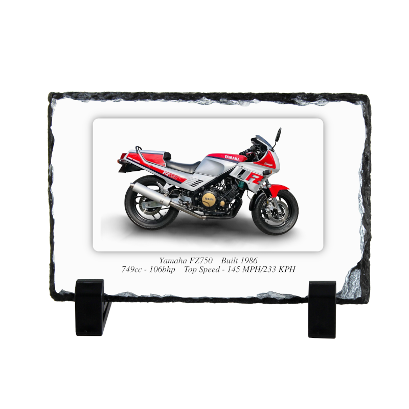 Yamaha FZ750 Motorbike Coaster natural slate rock with stand 10x15cm