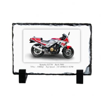 Yamaha FZ750 Motorbike Coaster natural slate rock with stand 10x15cm