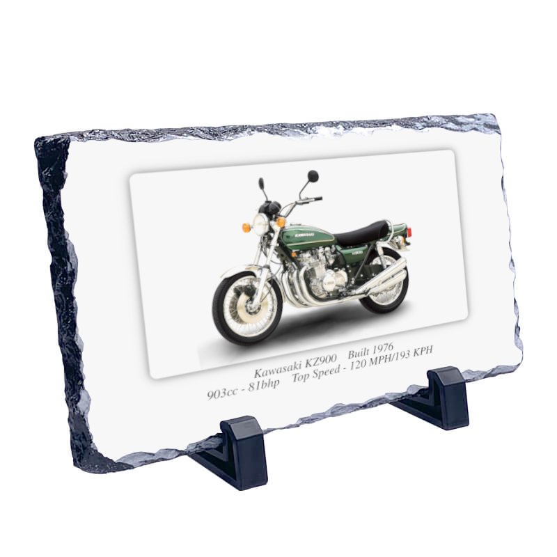 Kawasaki KZ900 Motorbike Coaster natural slate rock with stand 10x15cm