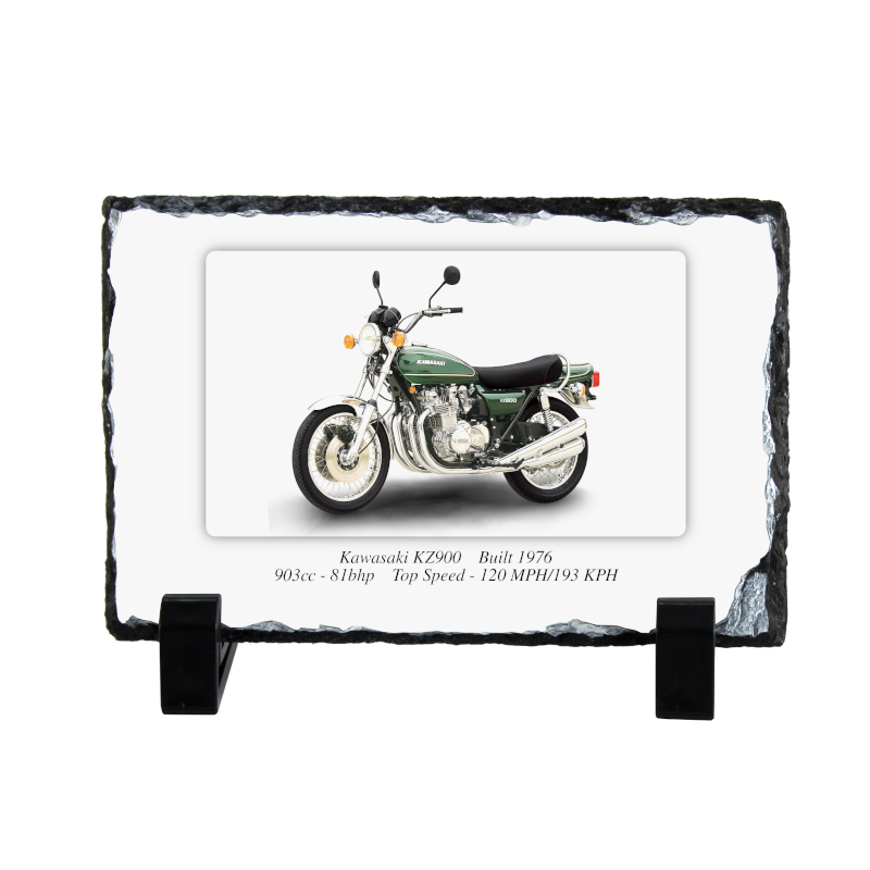 Kawasaki KZ900 Motorbike Coaster natural slate rock with stand 10x15cm