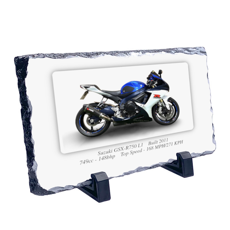 Suzuki GSX-R750 L1 Motorbike Coaster natural slate rock with stand 10x15cm