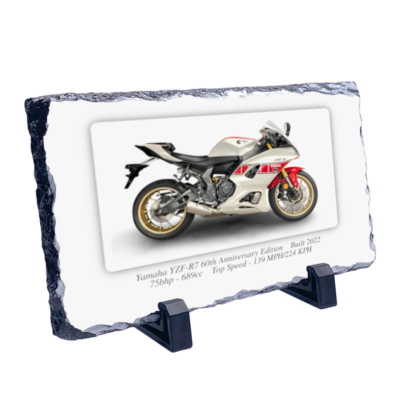 Yamaha YZF-R7 60th Anniversary Edition Motorbike Coaster natural slate rock with stand 10x15cm