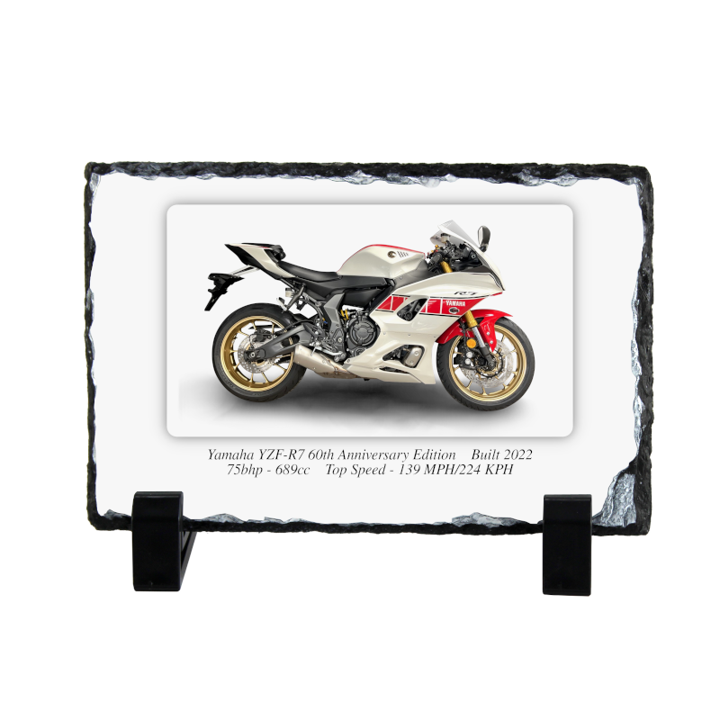 Yamaha YZF-R7 60th Anniversary Edition Motorbike Coaster natural slate rock with stand 10x15cm