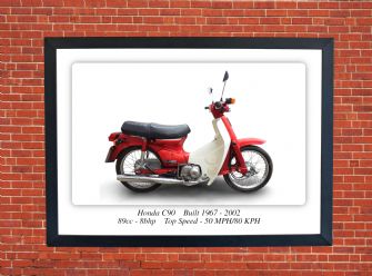 Honda C90 Motorcycle - A4 - A0 Size Print Poster