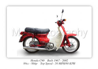 Honda C90 Motorcycle - A4 - A0 Size Print Poster