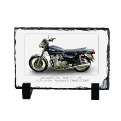 Kawasaki Z1000 Motorcycle on a Natural slate rock with stand 10x15cm