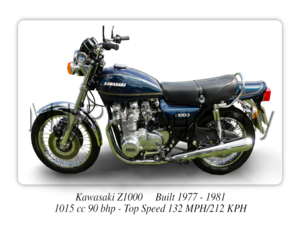 Kawasaki Z1000 Motorcycle - A3/A4 Size Print Poster