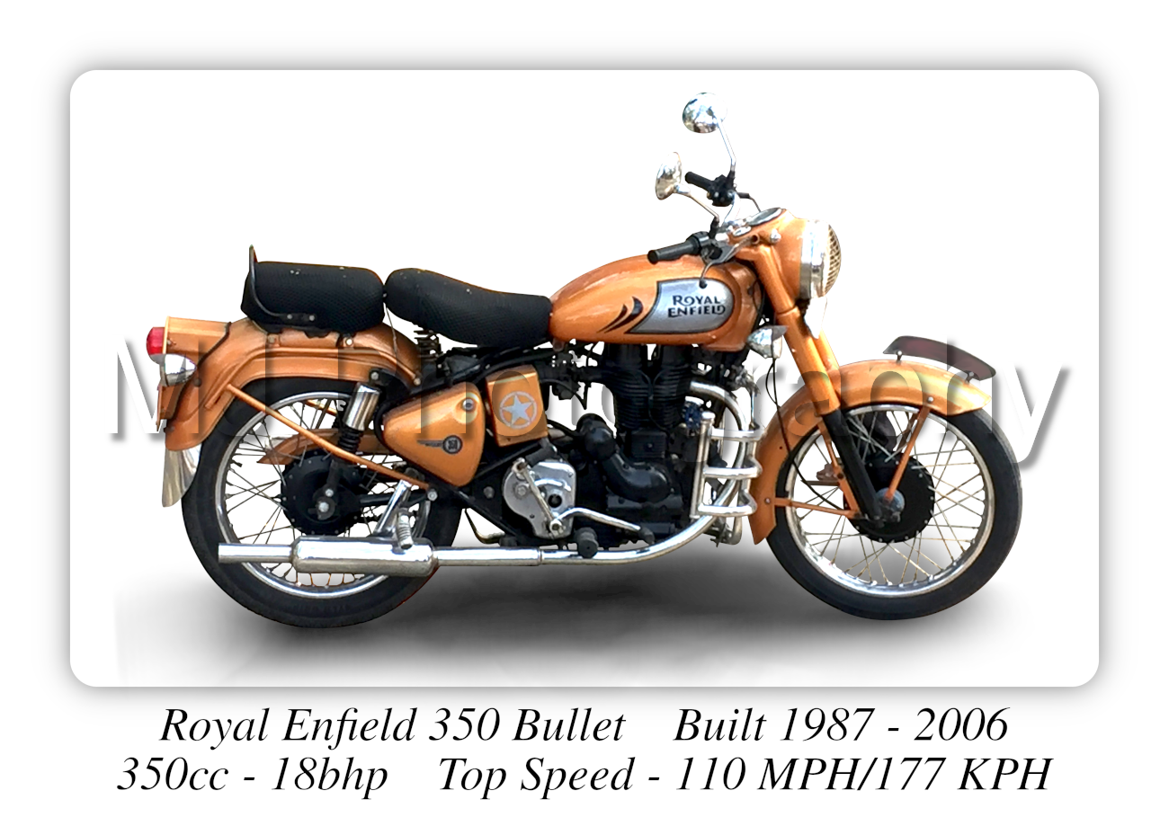 Royal Enfield 350 Bullet Motorcycle - A3/A4 Size Print Poster