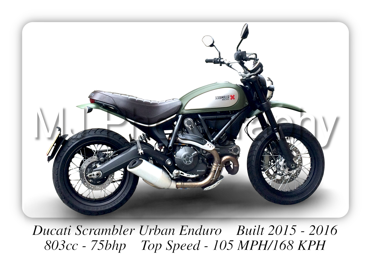 Ducati Scrambler Urban Enduro Motorcycle - A4 - A0 Size Print Poster