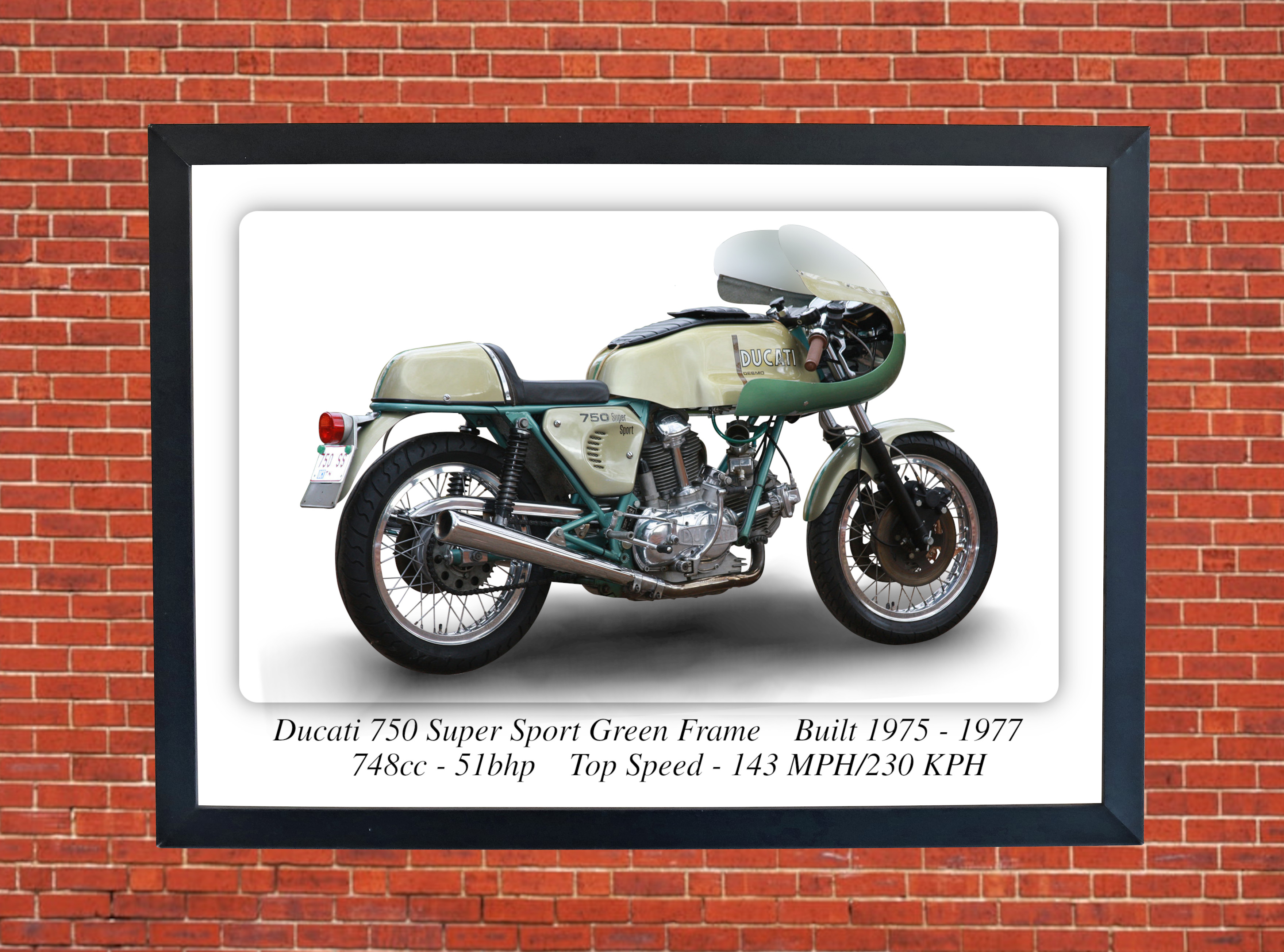 Ducati 750 Super Sport Yellow Motorcycle - A4 - A0 Size Print Poster