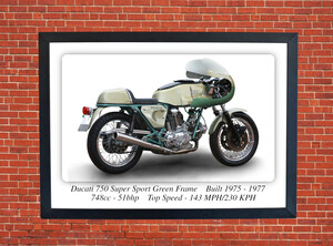 Ducati 750 Super Sport Yellow Motorcycle - A3/A4 Size Print Poster