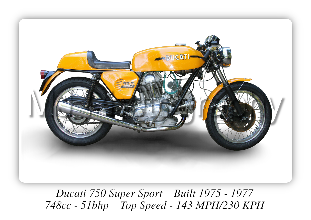 Ducati 750 Super Sport Yellow Motorcycle - A4 - A0 Size Print Poster