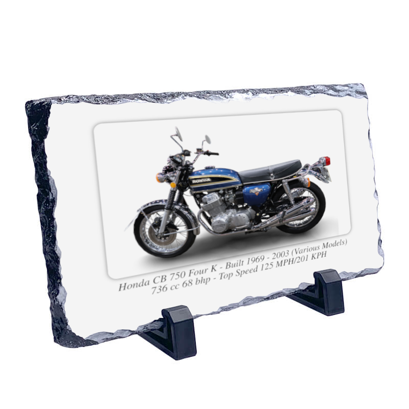 Honda CB 750 Four K Motorcycle on a Natural slate rock with stand 10x15cm