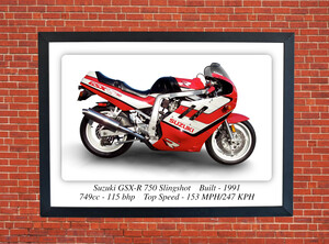 Suzuki GSX-R 750 Slingshot Motorcycle - A3/A4 Size Print Poster