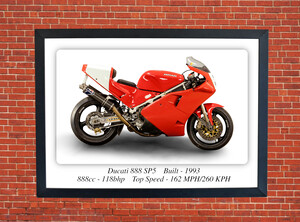 Ducati 888 SP5 Motorcycle - A3/A4 Size Print Poster