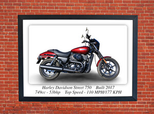 Harley Davidson Street 750 Motorcycle - A3 Size Print Poster