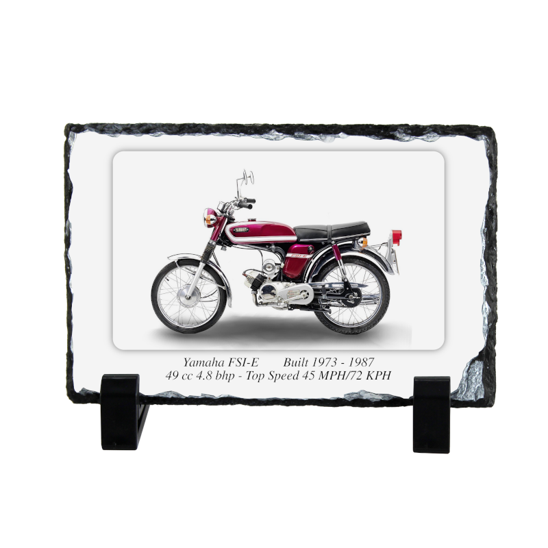 Yamaha FS1-E Motorcycle on a Natural slate rock with stand 10x15cm