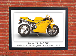 Ducati 916 Yellow Motorcycle A3 Size Print Poster on Photographic Paper