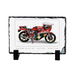 Ducati 900 MHR Motorcycle on a Natural slate rock with stand 10x15cm