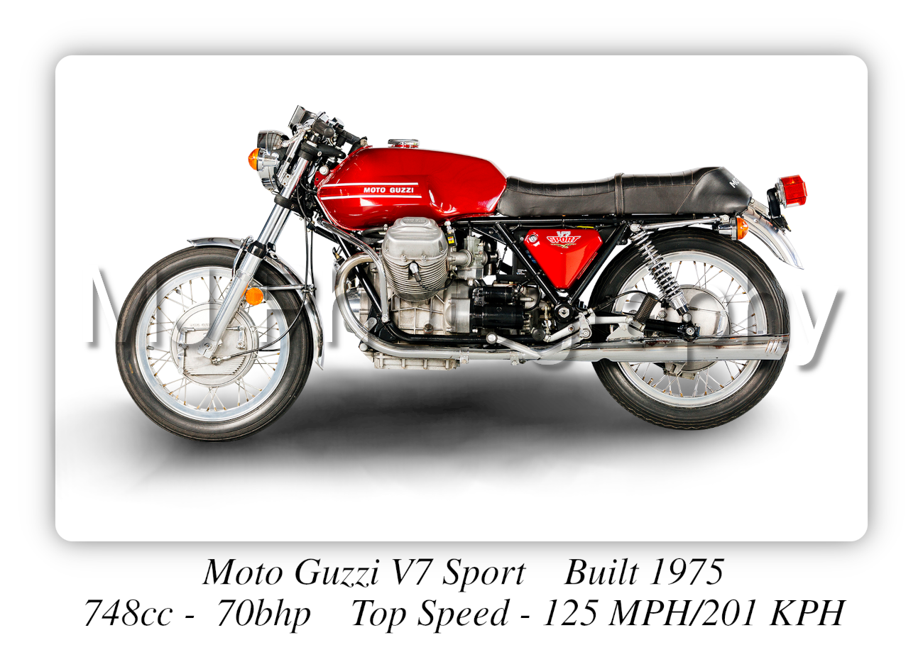 Moto Guzzi V7 Sport Motorcycle 1975 Motorcycle - A3/A4 Size Print Poster