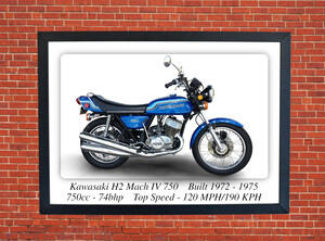Kawasaki H2 Mach IV 750 Motorcycle - A3/A4 Poster/Print