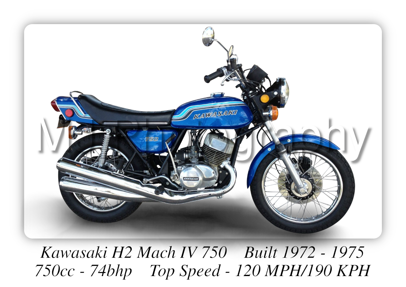 Kawasaki H2 Mach IV 750 Motorcycle - A3/A4 Poster/Print