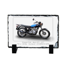 Triumph T160 Motorcycle on a Natural slate rock with stand 10x15cm