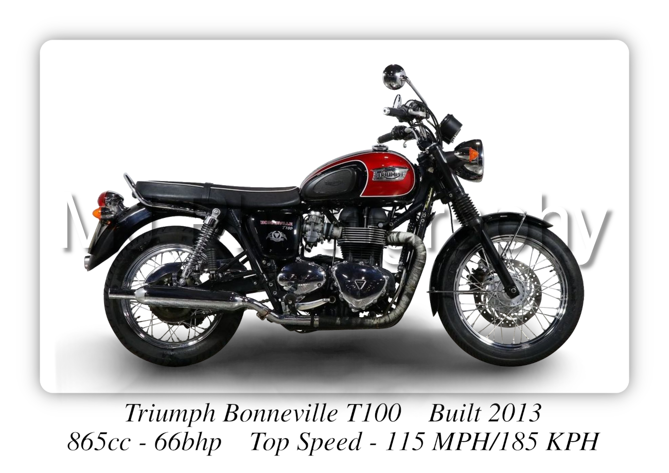 Triumph Bonneville T100 2013 Motorcycle - A3/A4 Size Print Poster