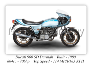 Ducati 900 SD Darmah Motorcycle - A3/A4 Size Print Poster