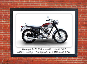 Triumph T120C Bonneville Motorcycle - A3/A4 Size Print Poster