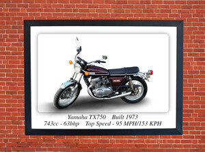 Yamaha TX750 1973 Motorcycle - A3/A4 Size Print Poster