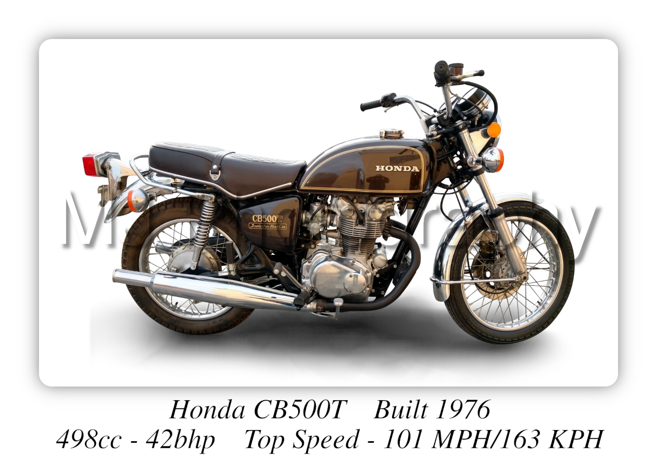 Honda CB500T 1976 Motorcycle - A3/A4 Size Print Poster