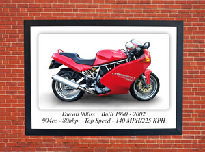 Ducati 900ss Super Sport Motorcycle - A3 Size Print Poster