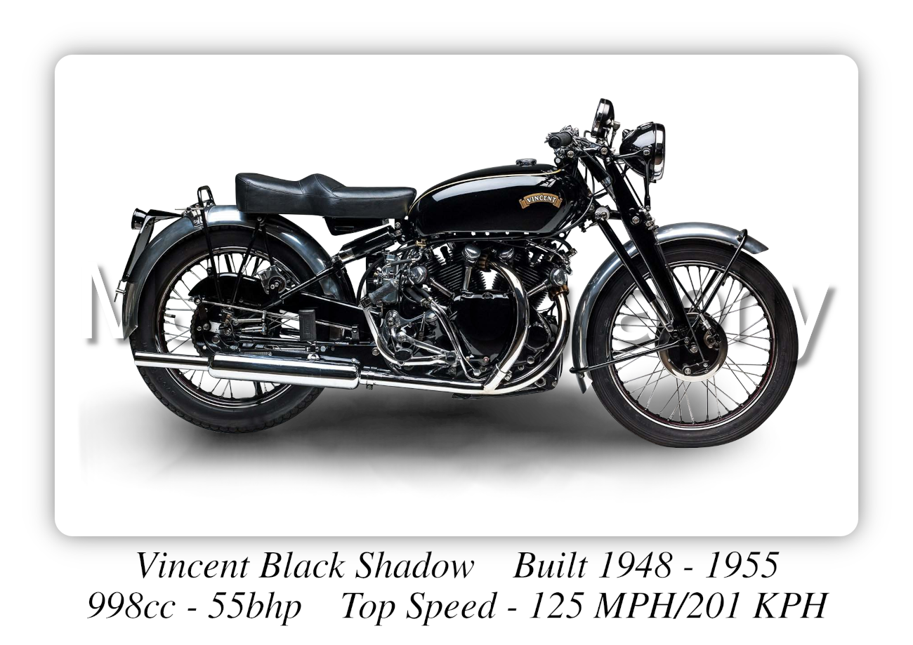 Vincent Black Shadow Motorcycle - A3 Size Print Poster