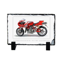 Ducati MH900E Evoluzione Motorcycle on a Natural slate rock with stand 10x15cm