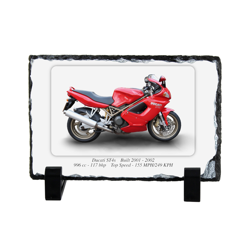 Ducati ST4s Motorcycle on a Natural slate rock with stand 10x15cm