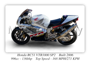 Honda RC1 VTR1000 SP2 Motorcycle - A3/A4 Size Print Poster
