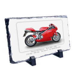 Ducati 999 Biposto Motorcycle on a Natural slate rock with stand 10x15cm