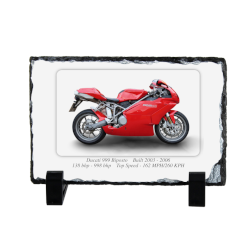 Ducati 999 Biposto Motorcycle on a Natural slate rock with stand 10x15cm