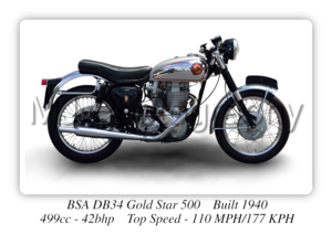 BSA DB34 Gold Star 500 Motorcycle - A3 Size Print Poster